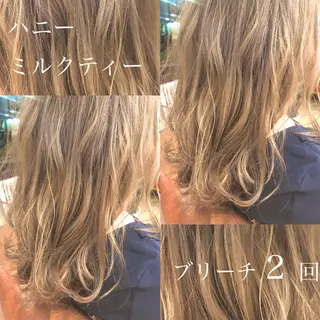 セミロング カラー ヘアアレンジ ゆさこのか ダブルカラー／縮毛のヘアスタイル