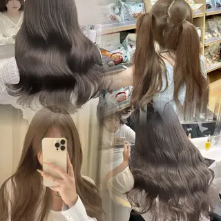 カラー ブリーチ縮毛矯正加藤 赤み無し透明感ヘアのヘアスタイル