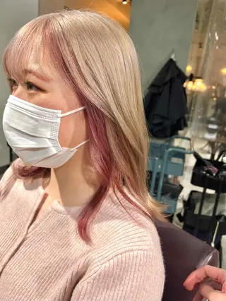 セミロング カラー ヘアアレンジ ネイル 🌈インナーカラー ‘ショウマ’🌈のヘアスタイル