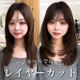 セミロング カラー 似合わせレイヤー/ 透明感カラーのヘアスタイル