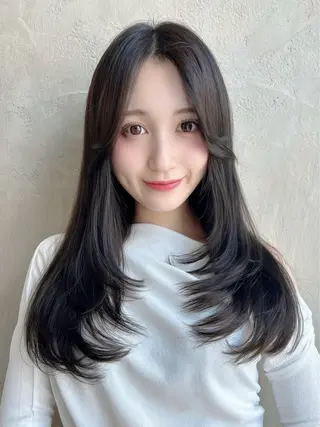 セミロング カラー パーマ 新宿✨顔周りカット 韓国ヘア/坂本亜裟海のヘアスタイル