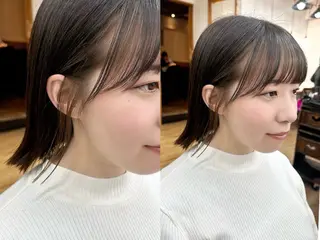 ミディアム カラー パーマ ヘアアレンジ メンズ キッズ レイヤーカット／顔周 りカット/縮毛矯正のヘアスタイル