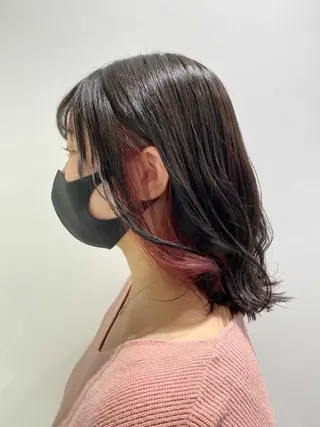 ミディアム カラー パーマ ヘアアレンジ ネイル マツエク・マツパ 韓国風ベージュ🤎 赤みなし🌿横浜🤎のヘアスタイル