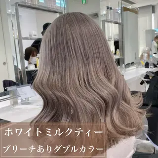セミロング カラー ヘアアレンジ 🫧モテる💗ダメー ジレスハイトーン🫧のヘアスタイル