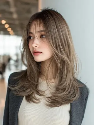 セミロング 絶対可愛い暖色カラー 🌷うる艶🌷結奈✨のヘアスタイル