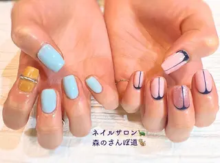 ネイル ショートネイル 森のさんぽ道のネイルデザイン