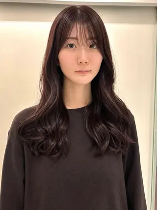 ロング カラー パーマ コテ巻き風パーマ/ デジタルパーマのヘアスタイル