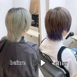 ミディアム カラー ☁️ケアブリーチ￤ ウルフ￤Shioriのヘアスタイル