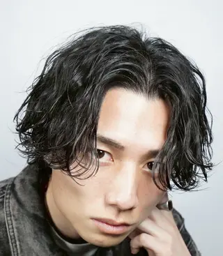 ミディアム パーマ メンズ 恵比寿メンズカット モデル無料/かずきのヘアスタイル