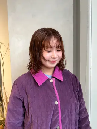 ミディアム カラー パーマ ボブ/ベージュ/ パーマ🪿近森ゆいのヘアスタイル