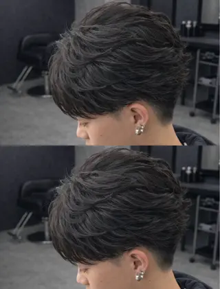 ミディアム パーマ ヘアアレンジ メンズ 🔥ニュアンス フェザー小林海斗🔥のヘアスタイル