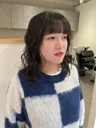 ミディアム パーマ 桃果 momokaのヘアスタイル