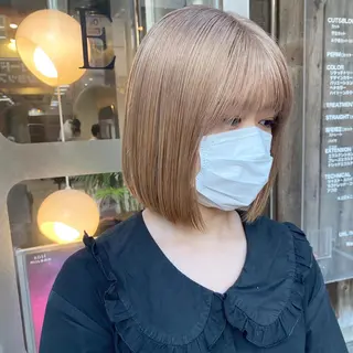 ミディアム カラー パーマ ヘアアレンジ メンズ キッズ ネイル mana 暖色カラーカットのヘアスタイル