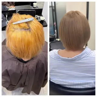 ショート け んブリーチ縮毛矯正のヘアスタイル