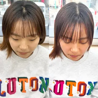 ミディアム カラー パーマ ヘアアレンジ メンズ キッズ 骨格レイヤーカット 🌿美髪縮毛矯正のヘアスタイル