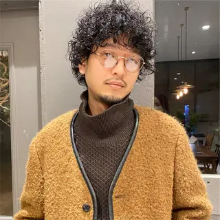 パーマ メンズ ボブ/ミニボブ 透明感カラーkadoのヘアスタイル