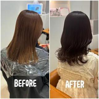 ミディアム カラー 【完全個室】髪質改善 暖色カラー/山崎唯奈のヘアスタイル