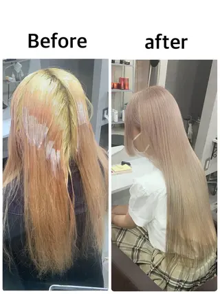 ロング カラー ハイトーン・ブリーチ ムラ修正　八須　錬のヘアスタイル