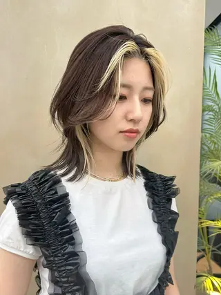 ミディアム カラー レイヤーボブ/ボブ 名駅/縮毛矯正のヘアスタイル