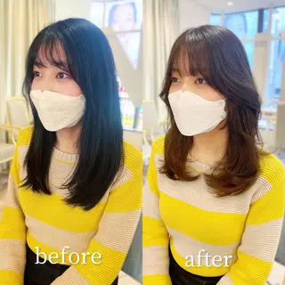 ミディアム カラー 韓国レイヤーカット/ ダブルカラーのヘアスタイル