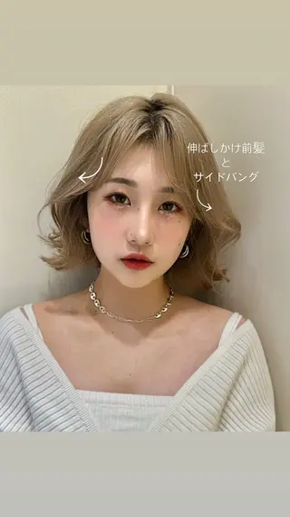 ミディアム かえ🩶韓国ボブ🎀 透明感カラー🥣のヘアスタイル