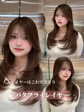 ロング カラー 今っぽレイヤーカット グレージュ/リョウヤのヘアスタイル
