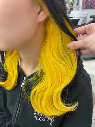 ロング カラー インナーカラー 推し ブリーチ 髪質改善のヘアスタイル