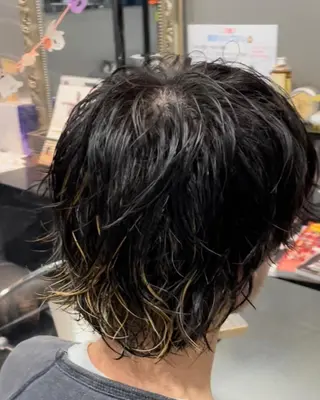 セミロング カラー パーマ メンズ キッズ ルキ🌈ブリーチカラ ー&メンズパーマ🦄のヘアスタイル