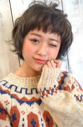 ショート ヘアアレンジ カラー パーマ ナカシマ  アユミのヘアスタイル