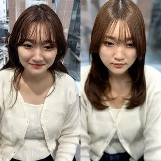 セミロング カラー パーマ キッズ レイヤーカット 🌿透け感カラーのヘアスタイル
