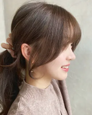 ミディアム カラー 顔まわりカット🌟 くびれヘア/寺門遥輝のヘアスタイル