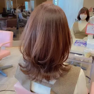ミディアム カラー 顔まわりカット🌟 くびれヘア/寺門遥輝のヘアスタイル