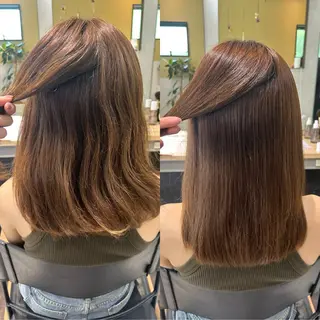 セミロング パーマ hub hair レイヤー/透明感のヘアスタイル