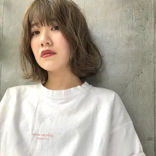 ミディアム カラー パーマ 【ダメージレス施術】 【透明感】北村 拓也のヘアスタイル
