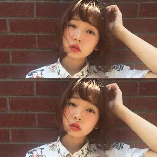 ミディアム セミロング カラー パーマ 内藤 達也のヘアスタイル