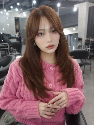 ロング カラー 🦋韓国ヘア💙 ハイトーンRUNAのヘアスタイル