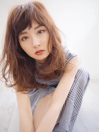 セミロング ロング カラー パーマ 花井 啓好のヘアスタイル