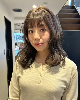 ミディアム カラー パーマ メンズ レイヤー/透明感/ ブリーチなし/わかなのヘアスタイル