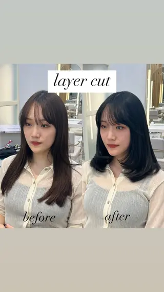 ミディアム カラー 似合わせレイヤー/ 透明感カラーのヘアスタイル
