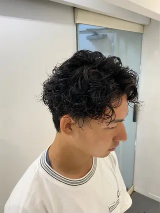 ショート パーマ メンズ デジタルパーマ 🌀ボブ　萩原　龍のヘアスタイル