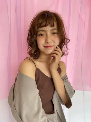 ミディアム パーマ ヘアアレンジ 髪質改善 yuikaのヘアスタイル