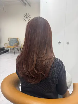 ロング カラー レイヤー/顔周り ブリーチカラーのヘアスタイル