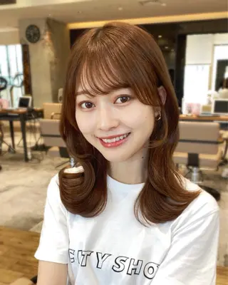 ミディアム カラー 顔まわりカット🌟 くびれヘア/寺門遥輝のヘアスタイル