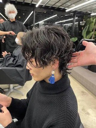 ミディアム パーマ メンズ ダブルカラー/ ケアブリーチ/クニトのヘアスタイル