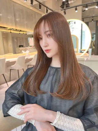 セミロング カラー 福岡縮毛矯正✨️ ストレート 向井和輝のヘアスタイル
