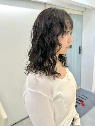 ミディアム カラー パーマ デジタルパーマ 🌀ボブ　萩原　龍のヘアスタイル