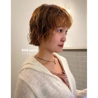 ショート パーマ ボブパーマ/艶カラー 透明感カラー/ユメノのヘアスタイル