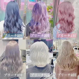 ミディアム カラー ヘアアレンジ TAKUMAブリーチ /切りっぱなし🪽のヘアスタイル