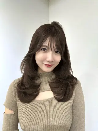 セミロング カラー ミディアムレイヤー 添田晃基のヘアスタイル