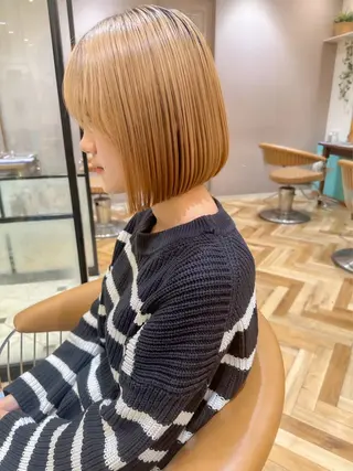 ショート 縮毛矯正/ストンボブ Wカラー💎ヒデジのヘアスタイル